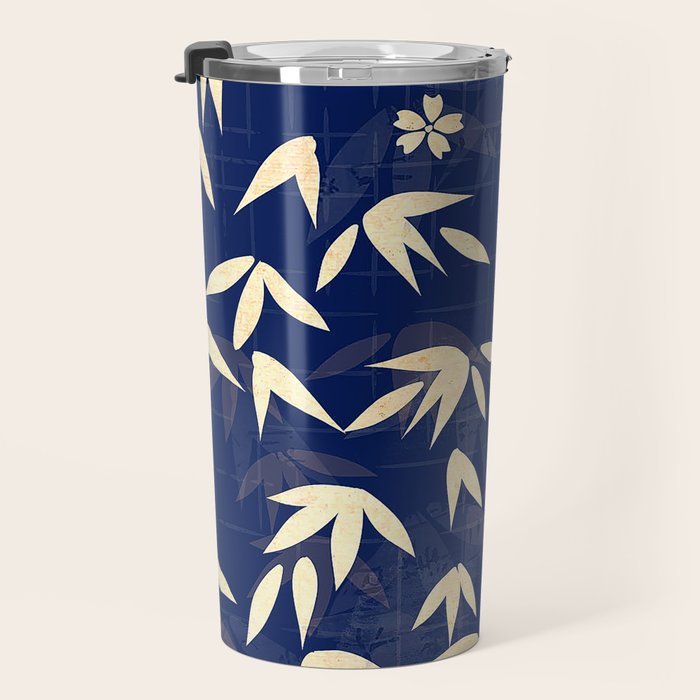 Vintage Japanese Paper Design Floral Pattern In Midnight Blue Travel Mug Gallery Image 3