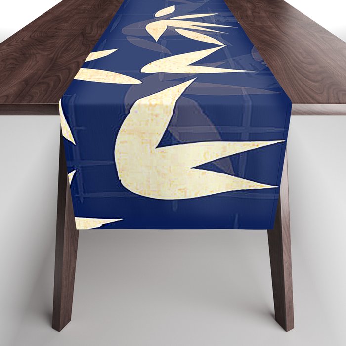 Vintage Japanese Paper Design Floral Pattern In Midnight Blue Table Runner Gallery Image 1