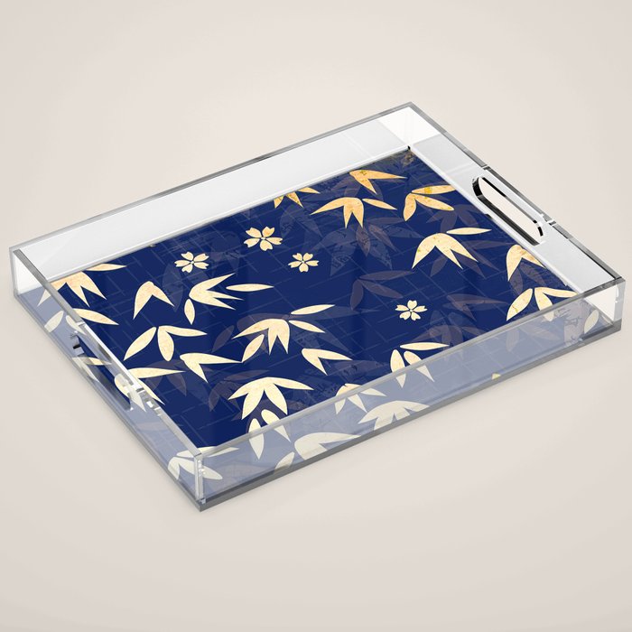 Vintage Japanese Paper Design Floral Pattern In Midnight Blue Acrylic Tray Gallery Image 1