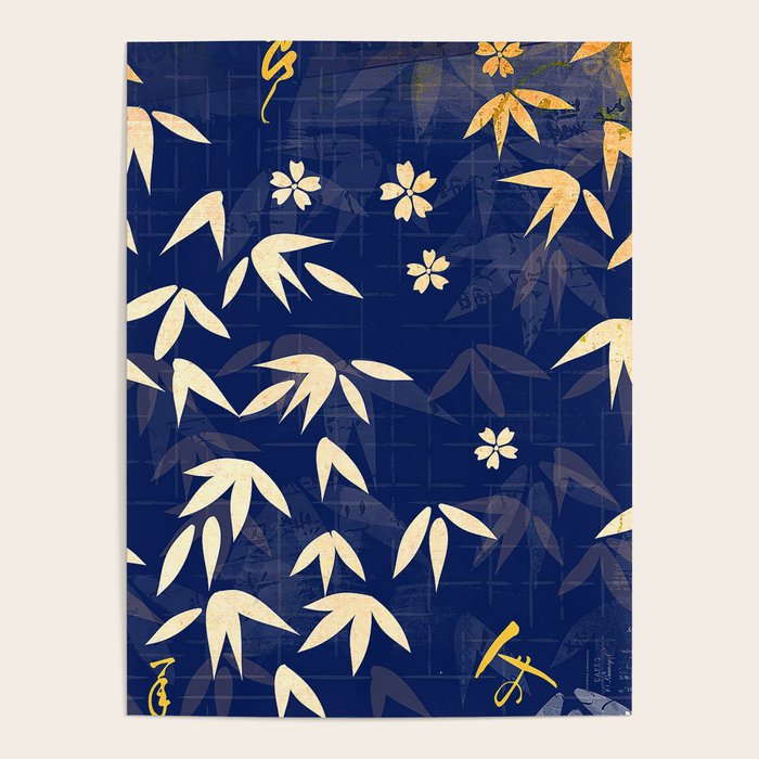 Vintage Japanese Paper Design Floral Pattern In Midnight Blue Poster Gallery Image 4
