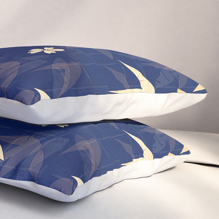 Vintage Japanese Paper Design Floral Pattern In Midnight Blue Pillow Sham Gallery Image 3