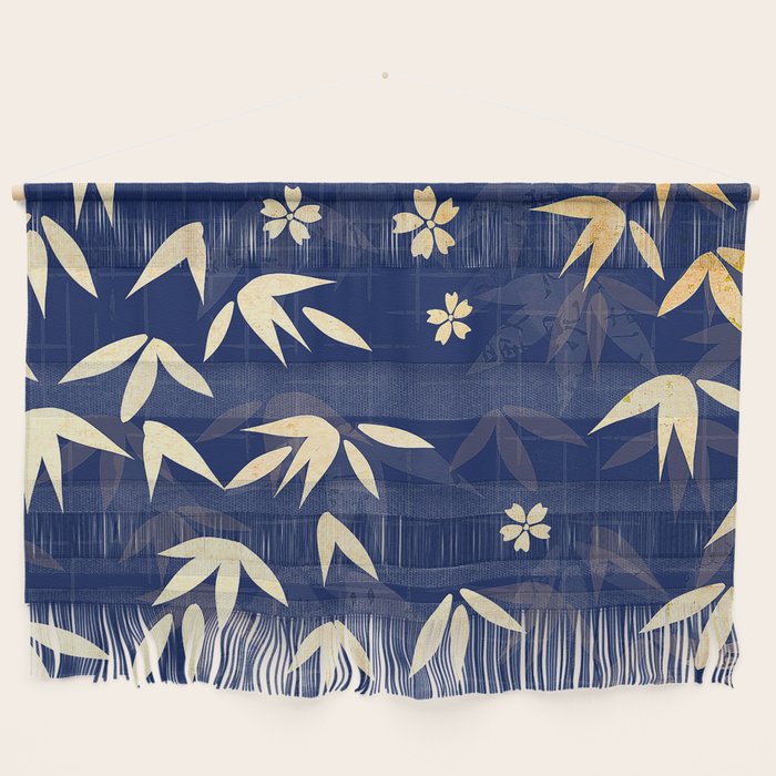 Vintage Japanese Paper Design Floral Pattern In Midnight Blue Wall Hanging Gallery Image 1