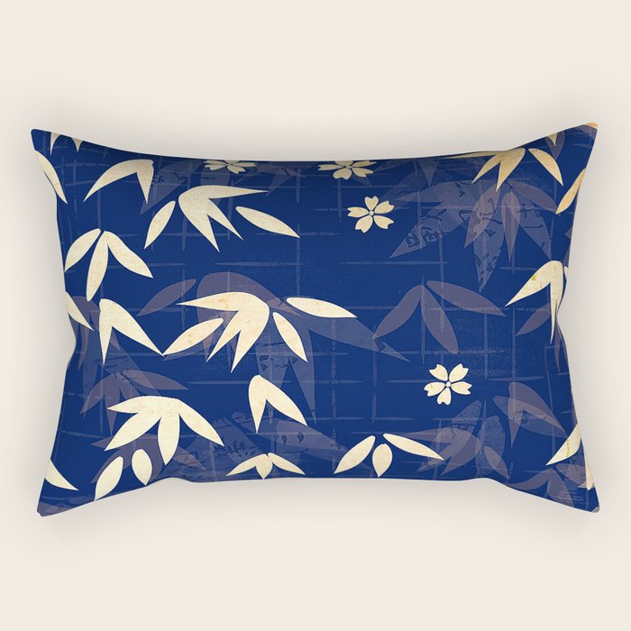 Vintage Japanese Paper Design Floral Pattern In Midnight Blue Rectangular Pillow Gallery Image 2