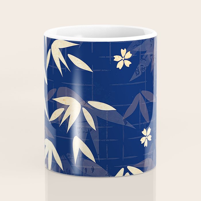 Vintage Japanese Paper Design Floral Pattern In Midnight Blue Coffee Mug Gallery Image 4