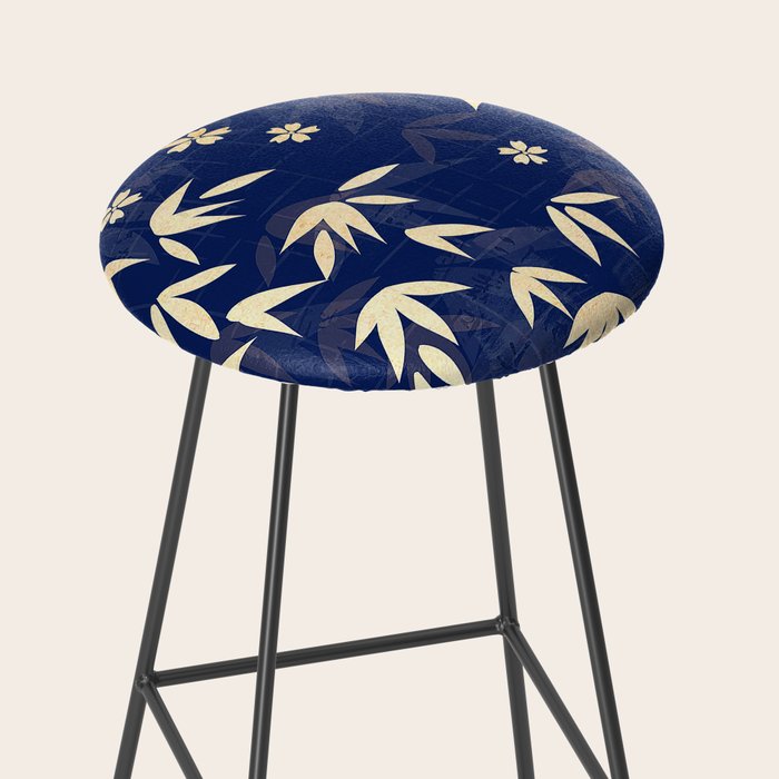 Vintage Japanese Paper Design Floral Pattern In Midnight Blue Stool Gallery Image 2