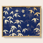 Vintage Japanese Paper Design Floral Pattern In Midnight Blue Serving Tray Gallery Image 1