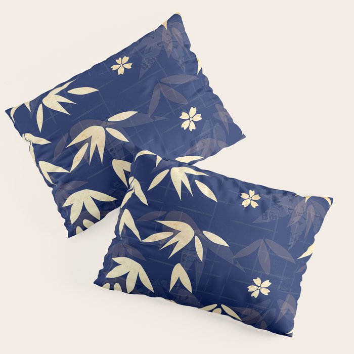 Vintage Japanese Paper Design Floral Pattern In Midnight Blue Pillow Sham Gallery Image 3