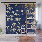 Vintage Japanese Paper Design Floral Pattern In Midnight Blue Wall Mural Gallery Image 1