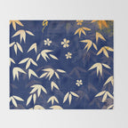 Vintage Japanese Paper Design Floral Pattern In Midnight Blue Throw Blanket Gallery Image 2