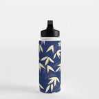 Vintage Japanese Paper Design Floral Pattern In Midnight Blue Water Bottle Gallery Image 3