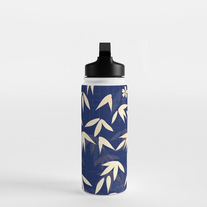 Vintage Japanese Paper Design Floral Pattern In Midnight Blue Water Bottle Gallery Image 3