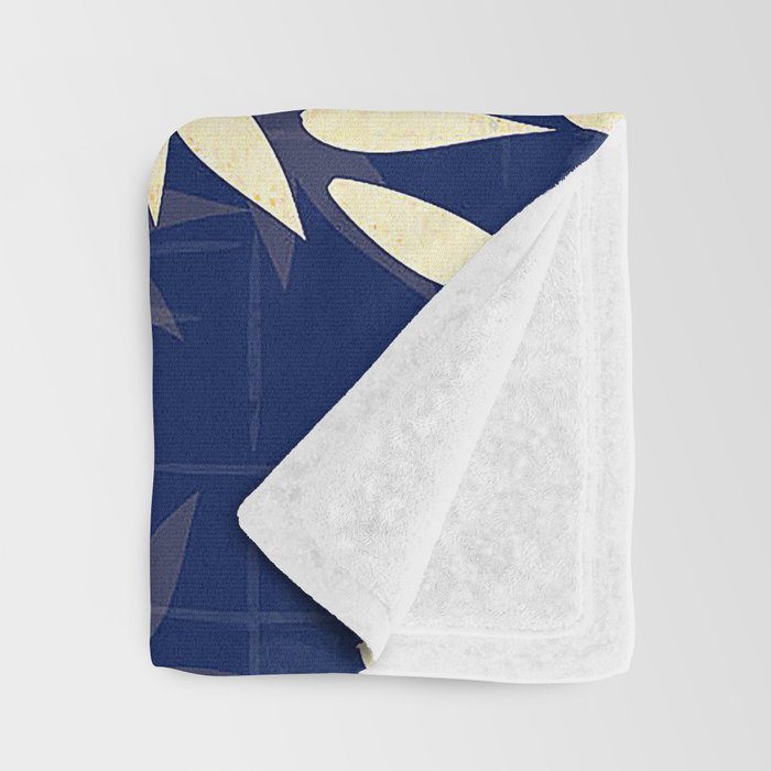 Vintage Japanese Paper Design Floral Pattern In Midnight Blue Throw Blanket Gallery Image 3