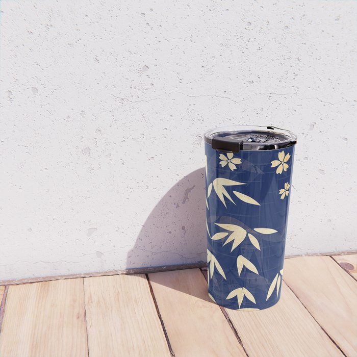Vintage Japanese Paper Design Floral Pattern In Midnight Blue Travel Mug Gallery Image 4