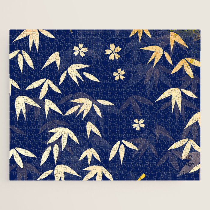 Vintage Japanese Paper Design Floral Pattern In Midnight Blue Jigsaw Puzzle Gallery Image 1