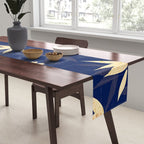 Vintage Japanese Paper Design Floral Pattern In Midnight Blue Table Runner Gallery Image 2
