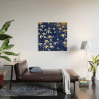 Vintage Japanese Paper Design Floral Pattern In Midnight Blue Wood Wall Art Gallery Image 2