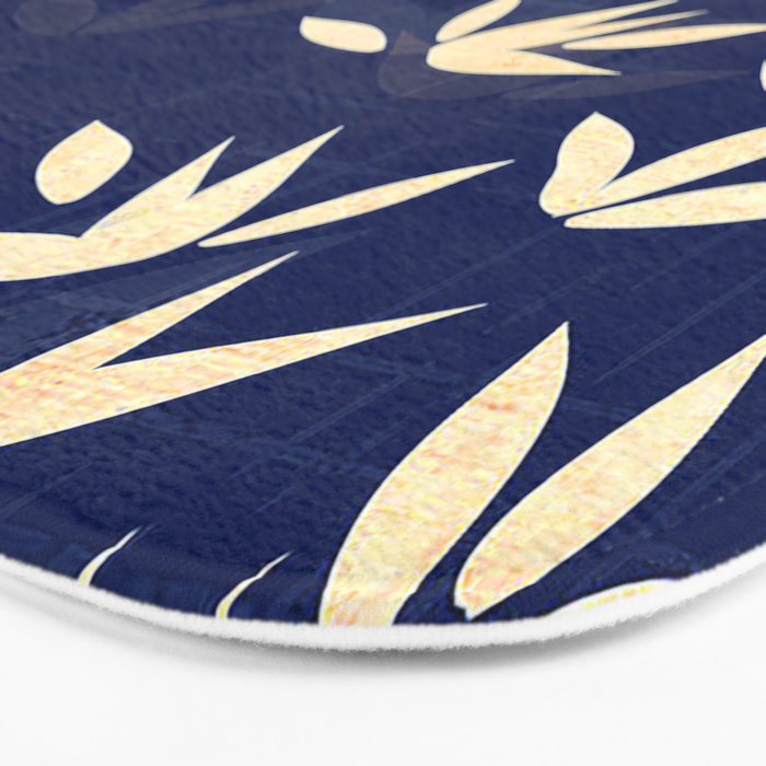 Vintage Japanese Paper Design Floral Pattern In Midnight Blue Bath Mat Gallery Image 3