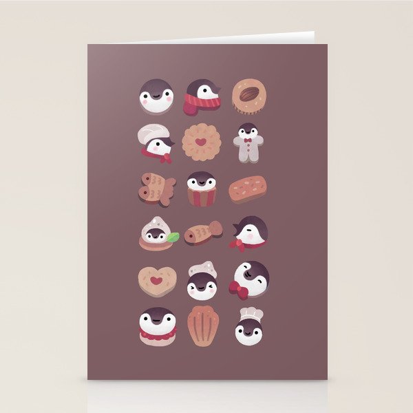 Cookie & cream & penguin - brown  pattern Stationery Card Gallery Image 1