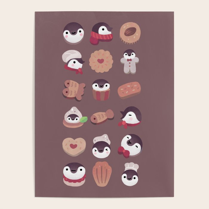 Cookie & cream & penguin - brown  pattern Poster Gallery Image 4