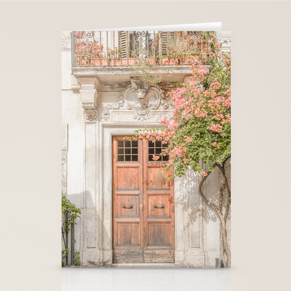 Floral Entry In Rome | Front Door Collection Travel Photography Art Print | Pink Summer Flowers In Italy Stationery Card Gallery Image 1