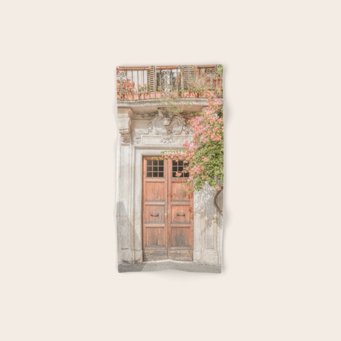 Floral Entry In Rome | Front Door Collection Travel Photography Art Print | Pink Summer Flowers In Italy Bath Towel Gallery Image 1