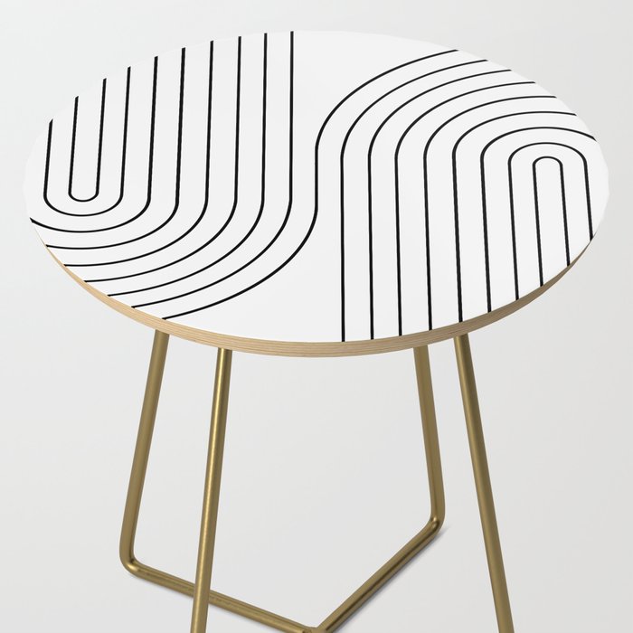 Minimal Line Curvature I Black and White Mid Century Modern Arch Abstract Side Table Gallery Image 2