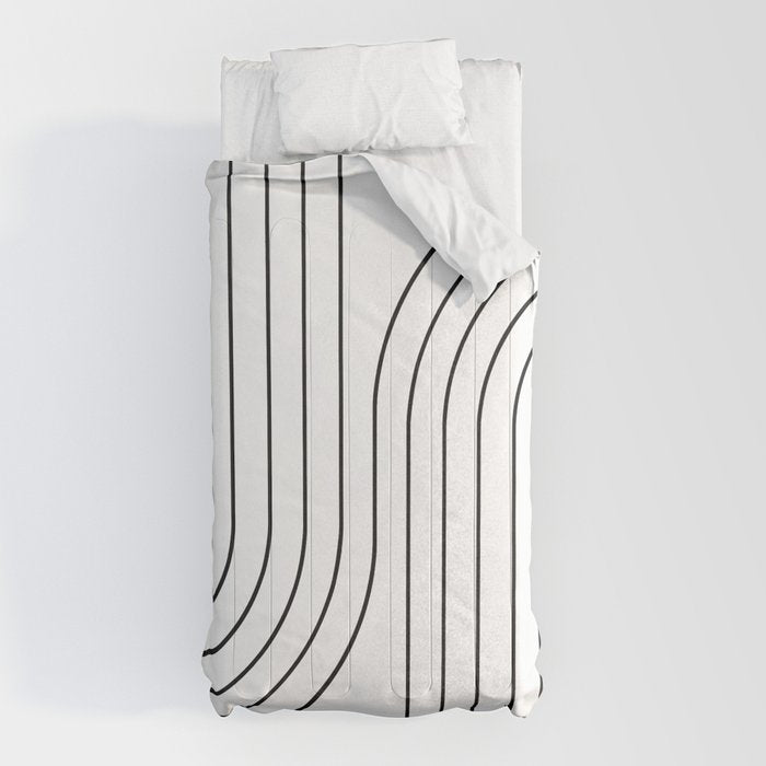 Minimal Line Curvature I Black and White Mid Century Modern Arch Abstract Comforter Gallery Image 10