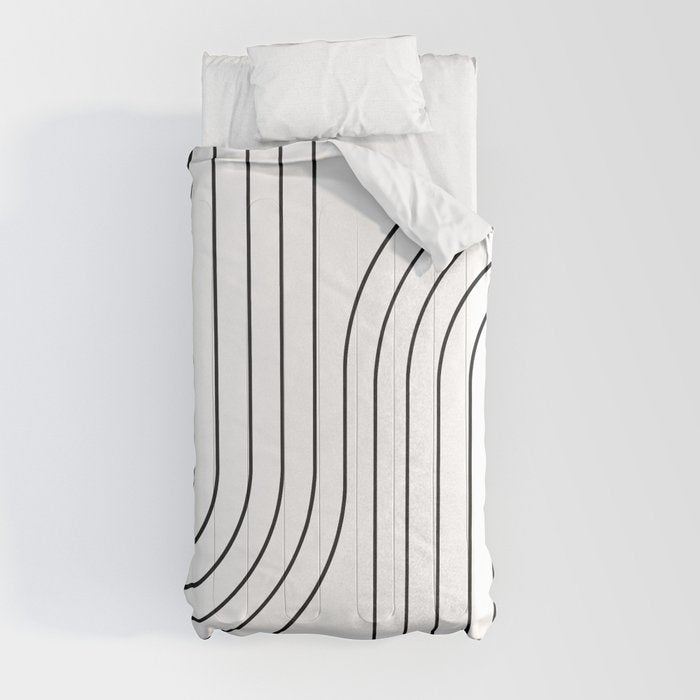 Minimal Line Curvature I Black and White Mid Century Modern Arch Abstract Comforter Gallery Image 9