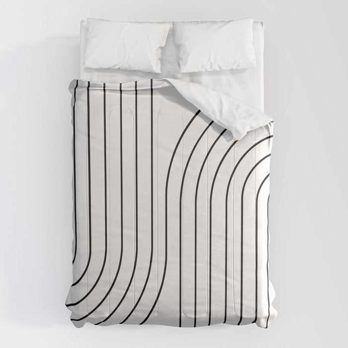 Minimal Line Curvature I Black and White Mid Century Modern Arch Abstract Comforter Gallery Image 1