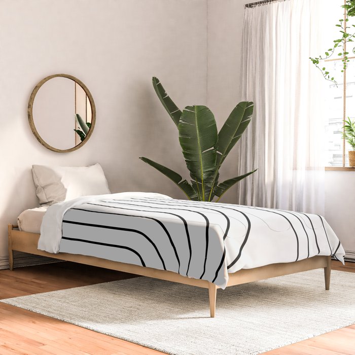 Minimal Line Curvature I Black and White Mid Century Modern Arch Abstract Comforter Gallery Image 2