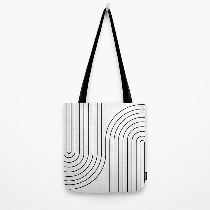 Minimal Line Curvature I Black and White Mid Century Modern Arch Abstract Tote Bag Gallery Image 2