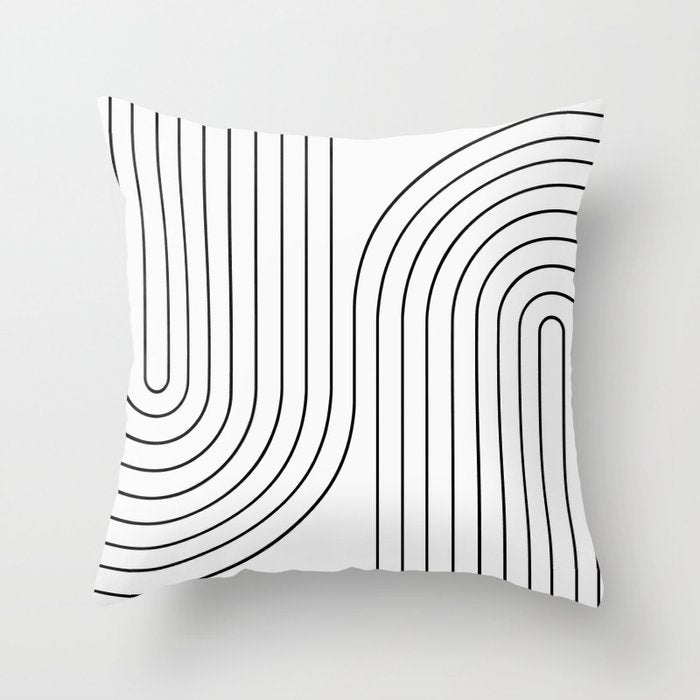 Minimal Line Curvature I Black and White Mid Century Modern Arch Abstract Throw Pillow Gallery Image 6
