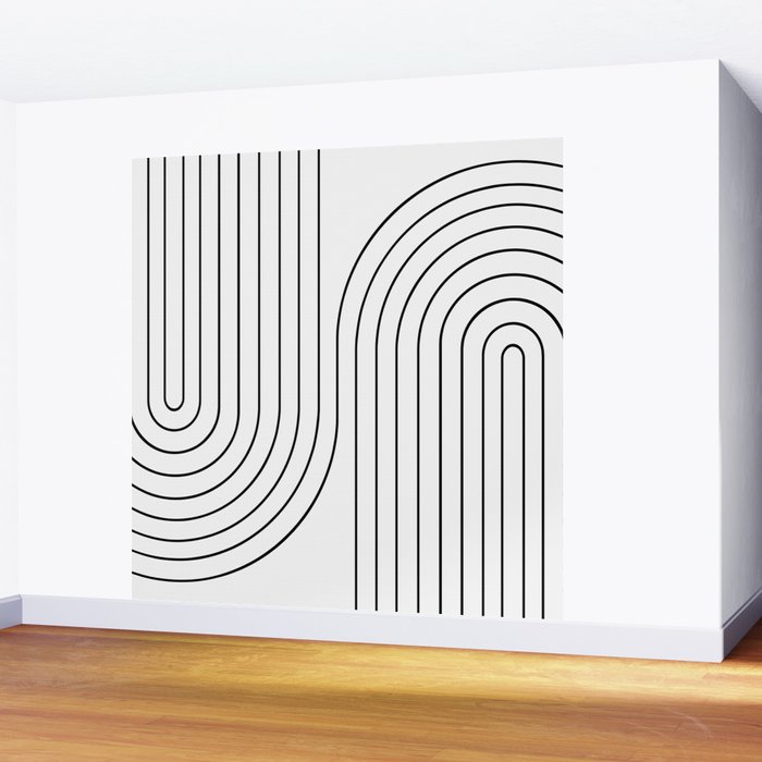 Minimal Line Curvature I Black and White Mid Century Modern Arch Abstract Wall Mural Gallery Image 2