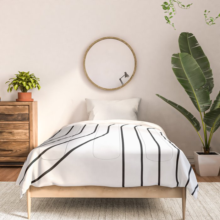 Minimal Line Curvature I Black and White Mid Century Modern Arch Abstract Comforter Gallery Image 3