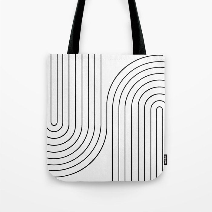 Minimal Line Curvature I Black and White Mid Century Modern Arch Abstract Tote Bag Gallery Image 1