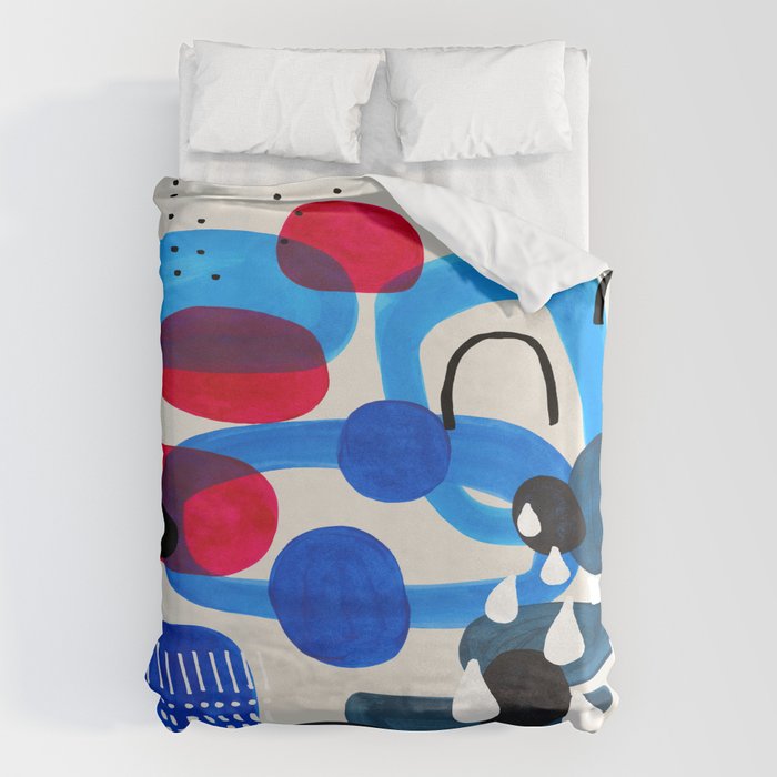 Mid Century Modern Abstract Colorful Art Patterns Ocean Blue Turquoise Grey Duvet Cover Gallery Image 6