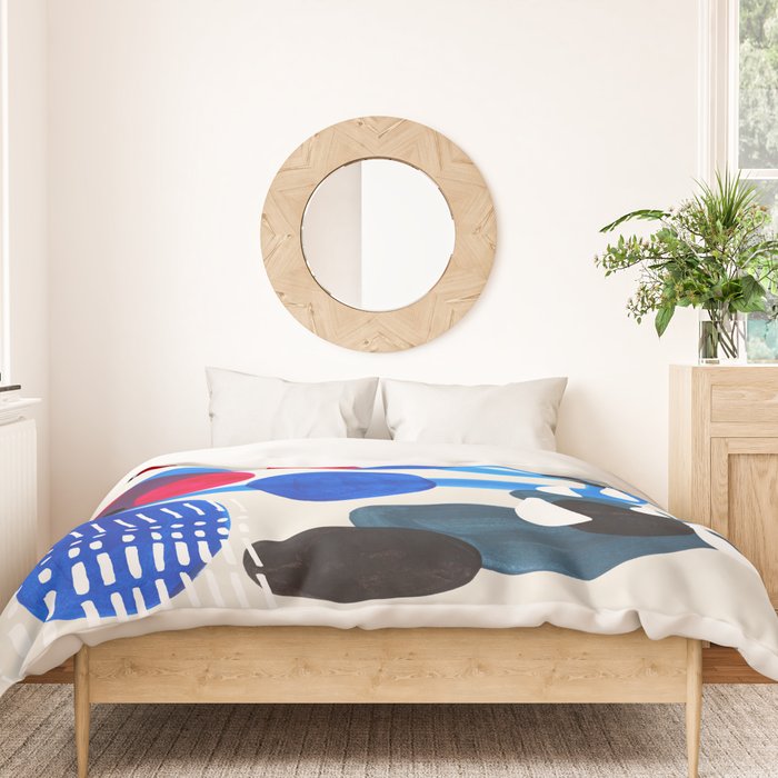 Mid Century Modern Abstract Colorful Art Patterns Ocean Blue Turquoise Grey Duvet Cover Gallery Image 3