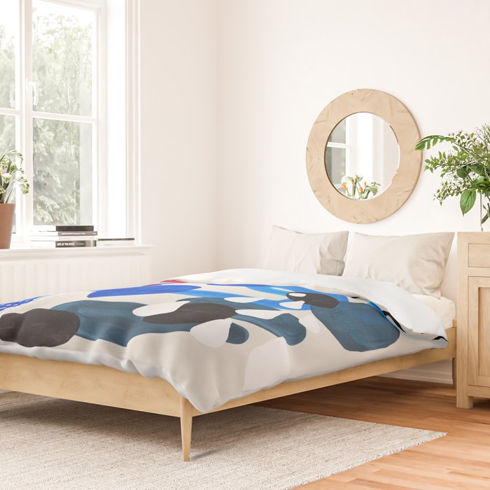 Mid Century Modern Abstract Colorful Art Patterns Ocean Blue Turquoise Grey Duvet Cover Gallery Image 2