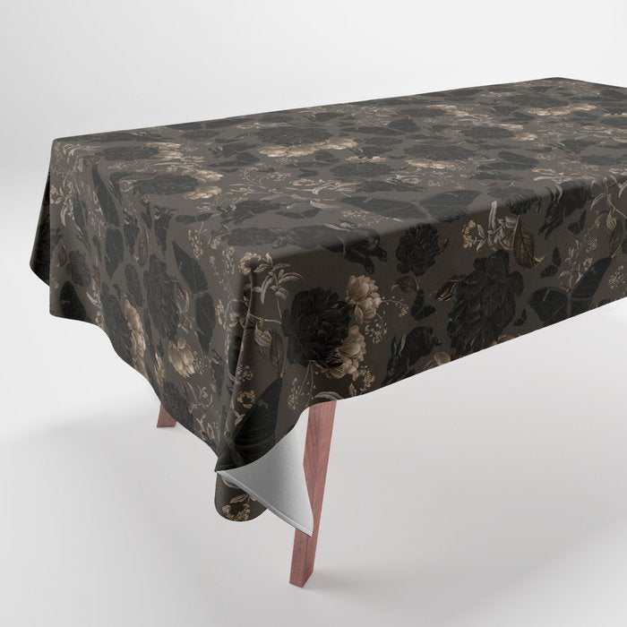 Maximalist Dark Moody Gothic Girl Flowers And Moths Tablecloth Gallery Image 1