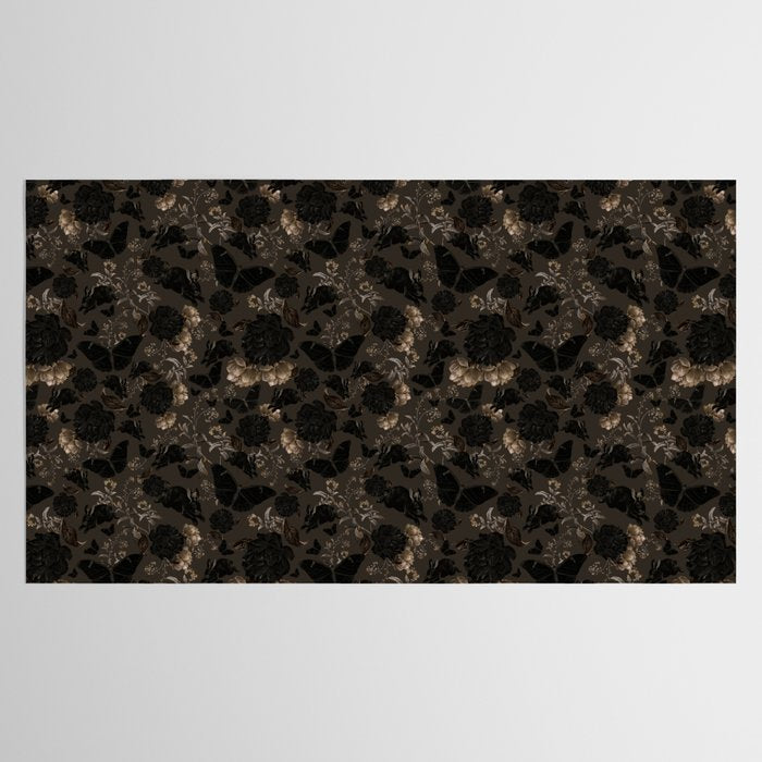 Maximalist Dark Moody Gothic Girl Flowers And Moths Tablecloth Gallery Image 2