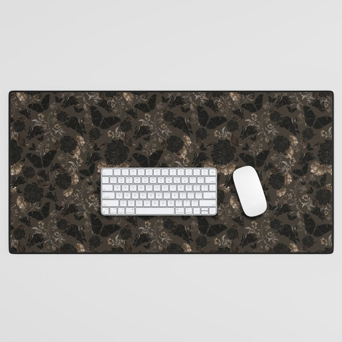 Maximalist Dark Moody Gothic Girl Flowers And Moths Desk Mat Gallery Image 1