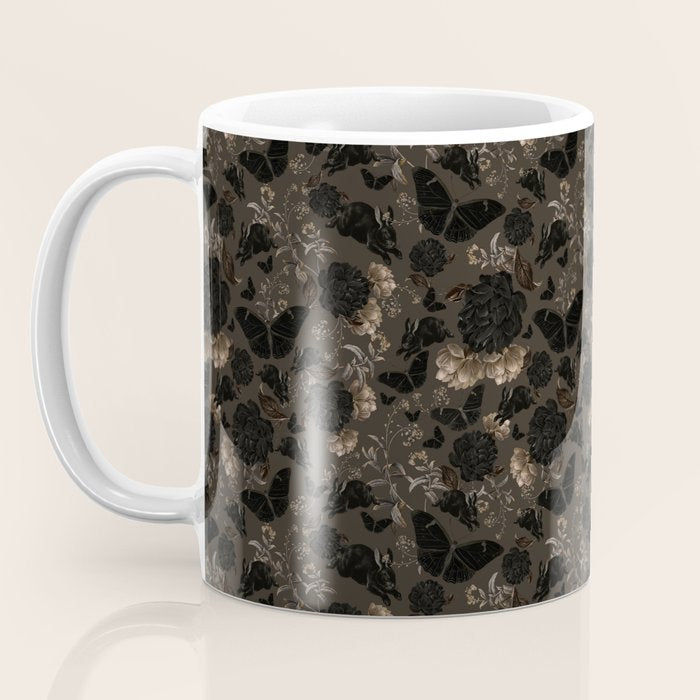 Maximalist Dark Moody Gothic Girl Flowers And Moths Coffee Mug Gallery Image 3