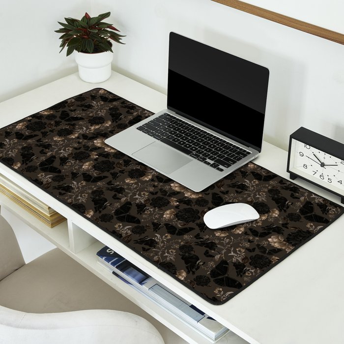 Maximalist Dark Moody Gothic Girl Flowers And Moths Desk Mat Gallery Image 2