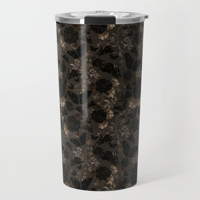Maximalist Dark Moody Gothic Girl Flowers And Moths Travel Mug Gallery Image 1