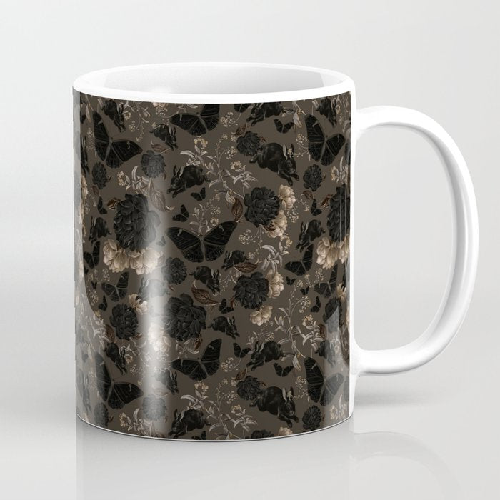 Maximalist Dark Moody Gothic Girl Flowers And Moths Coffee Mug Gallery Image 1
