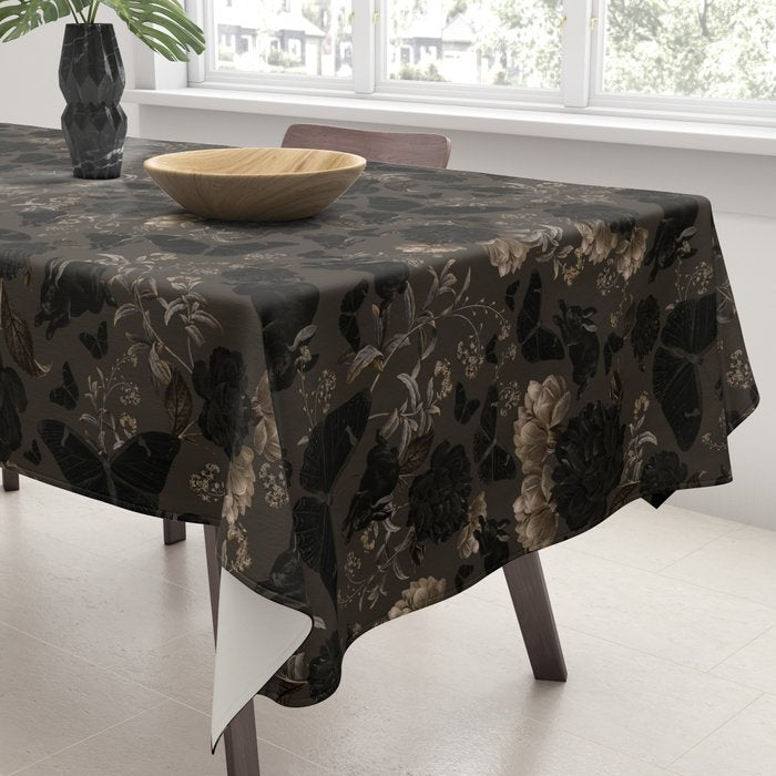 Maximalist Dark Moody Gothic Girl Flowers And Moths Tablecloth Gallery Image 3