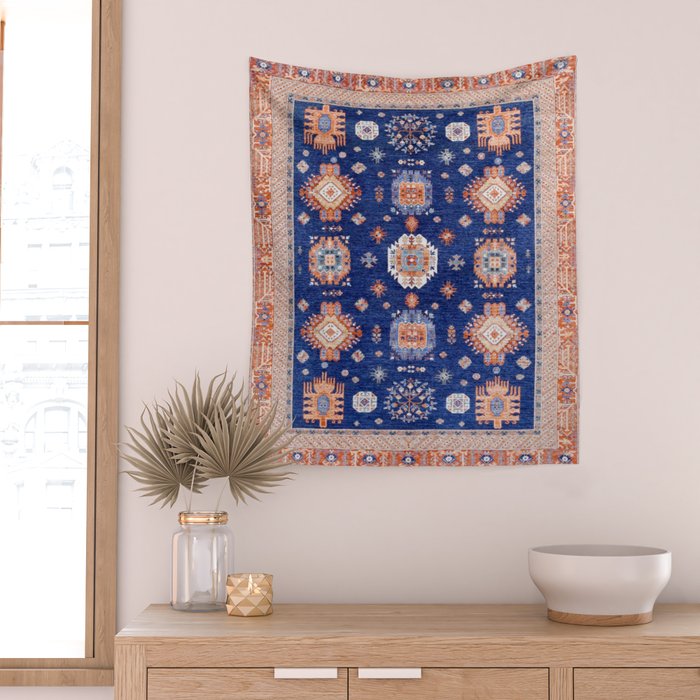 Navy Angel Jewels Kazak Rug Wall Tapestry Gallery Image 2
