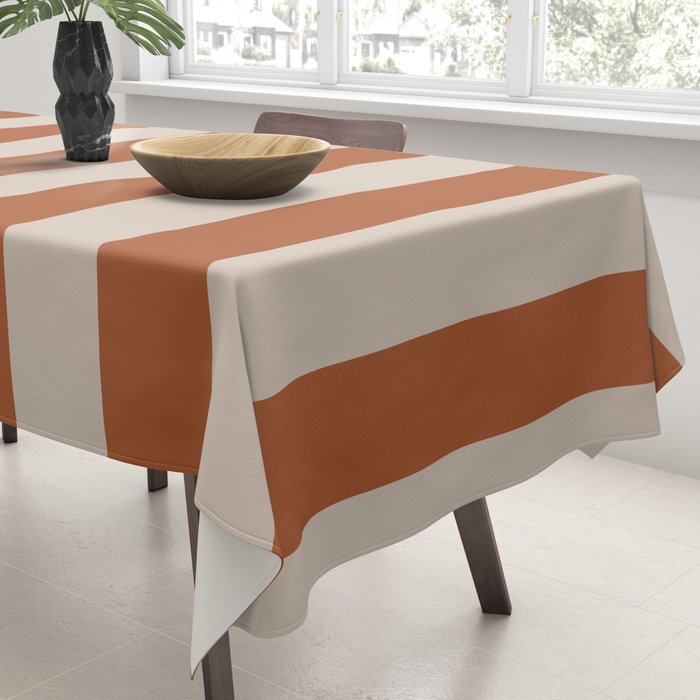 Vertical Stripes in Clay and Putty Tablecloth Gallery Image 3