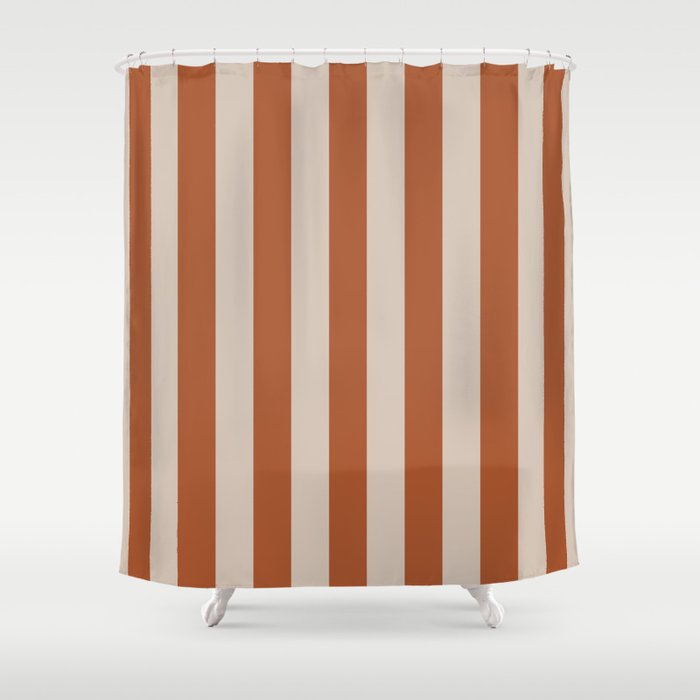 Vertical Stripes in Clay and Putty Shower Curtain Gallery Image 1