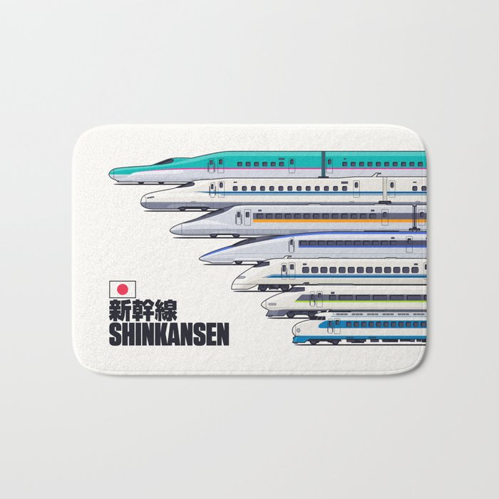 Shinkansen Bullet Train Evolution - White Bath Mat Gallery Image 1